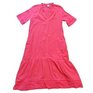 Chico's Dress Women's Medium Coral Maxi Split Neck Ruffle Crochet